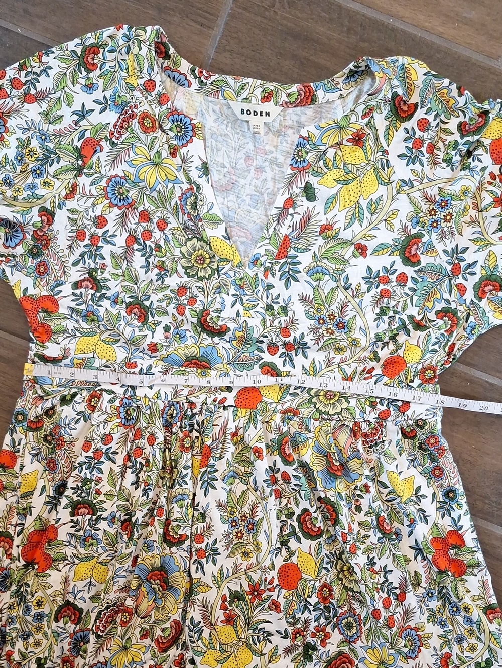 Boden Piper Fruit Print Short Sleeve Tiered Hem Cotton Blend Jersey Dress Sz 12 - Picture 12 of 14